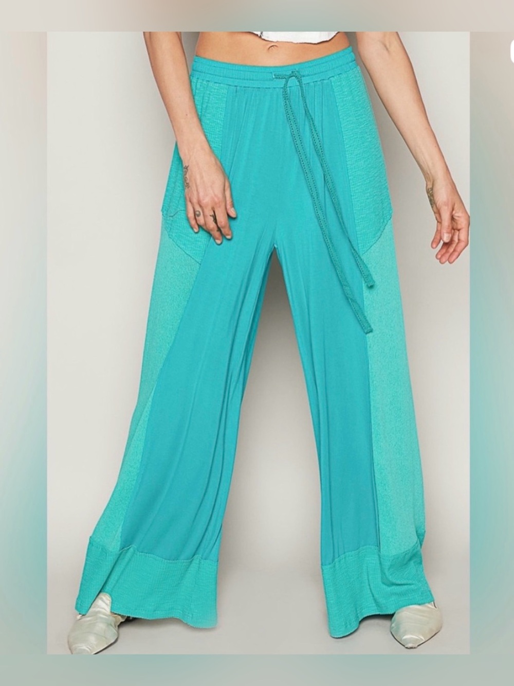 New POL Wide-Leg Knit Palazzo Pants ~ Teal Green